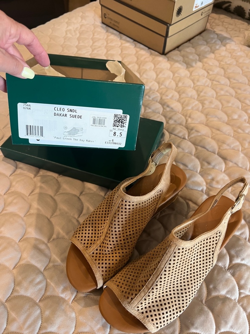 Paul Green Perforated Dakar Suede Slingback Sandal - Tan